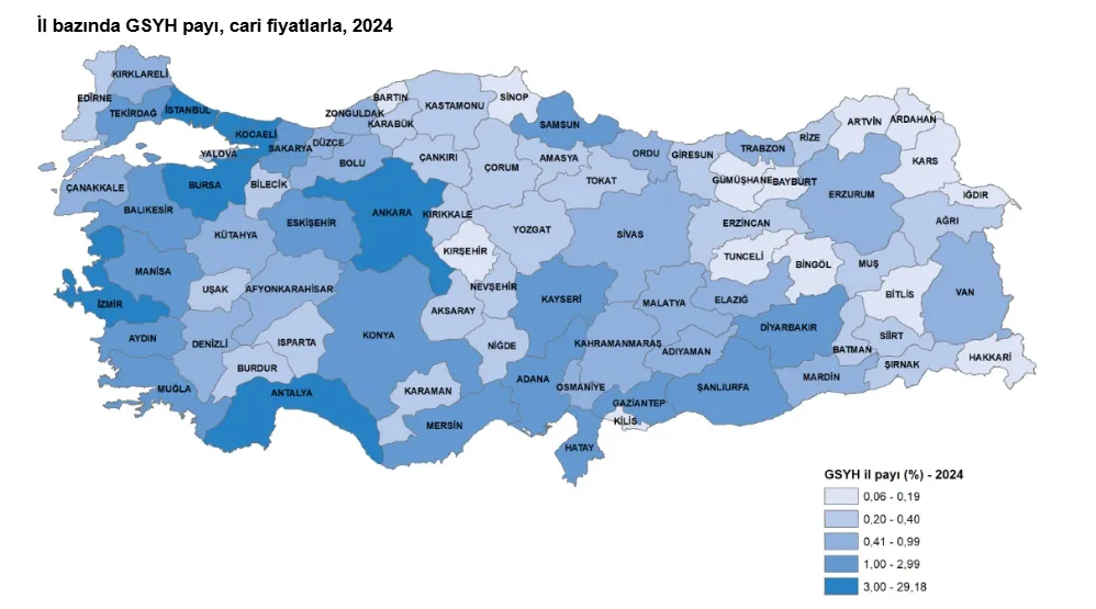 İl Bazında Gayrisafi Yurt İçi Hasıla, 2024